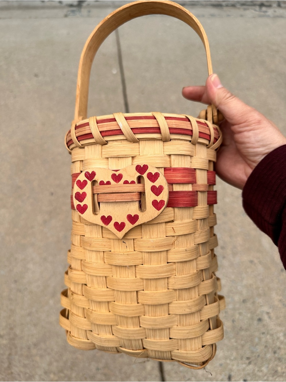 Woven Basket Purse with Heart Accent - Natural & Red